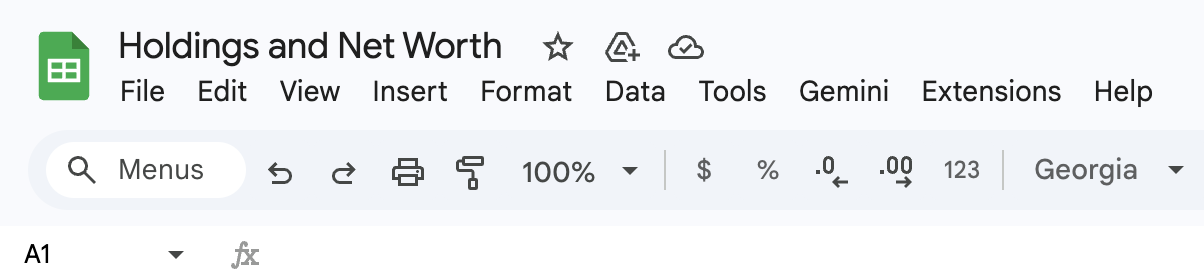 The dusty old Google Sheets net-worth spreadsheet we used to update by hand.